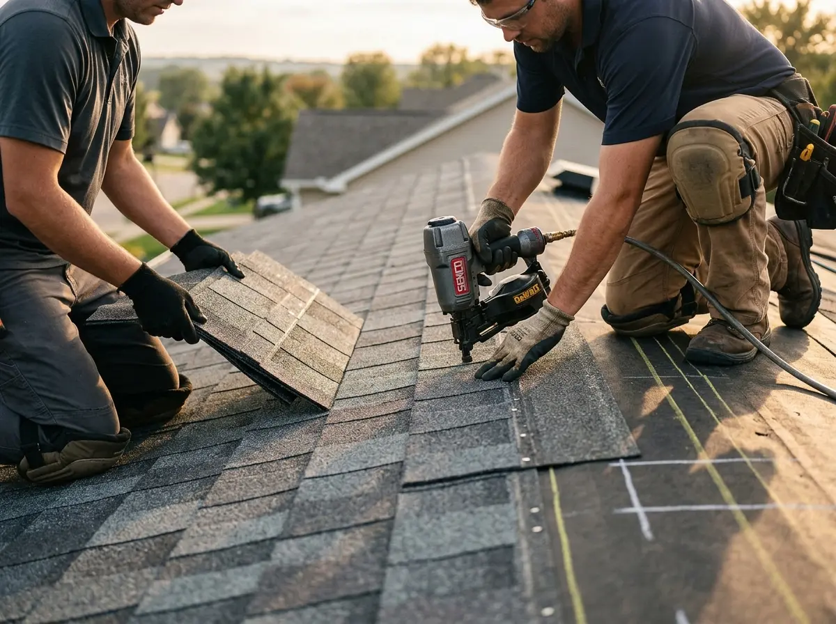 Professional roofer working on a residential roof in North Codorus